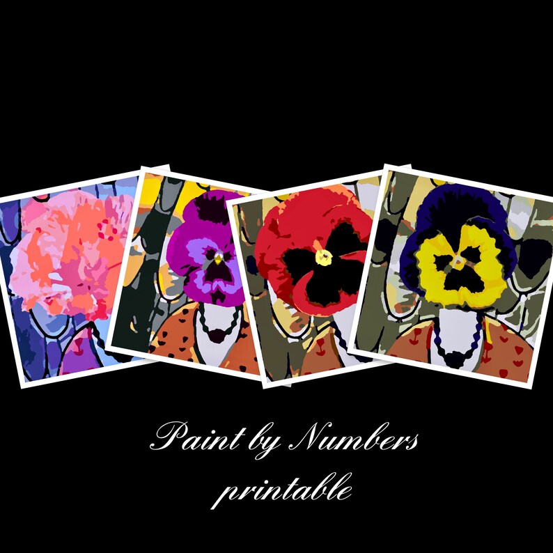 Paint by Numbers, Pansies, A4 Size, Set of Four Floral Artworks, Home