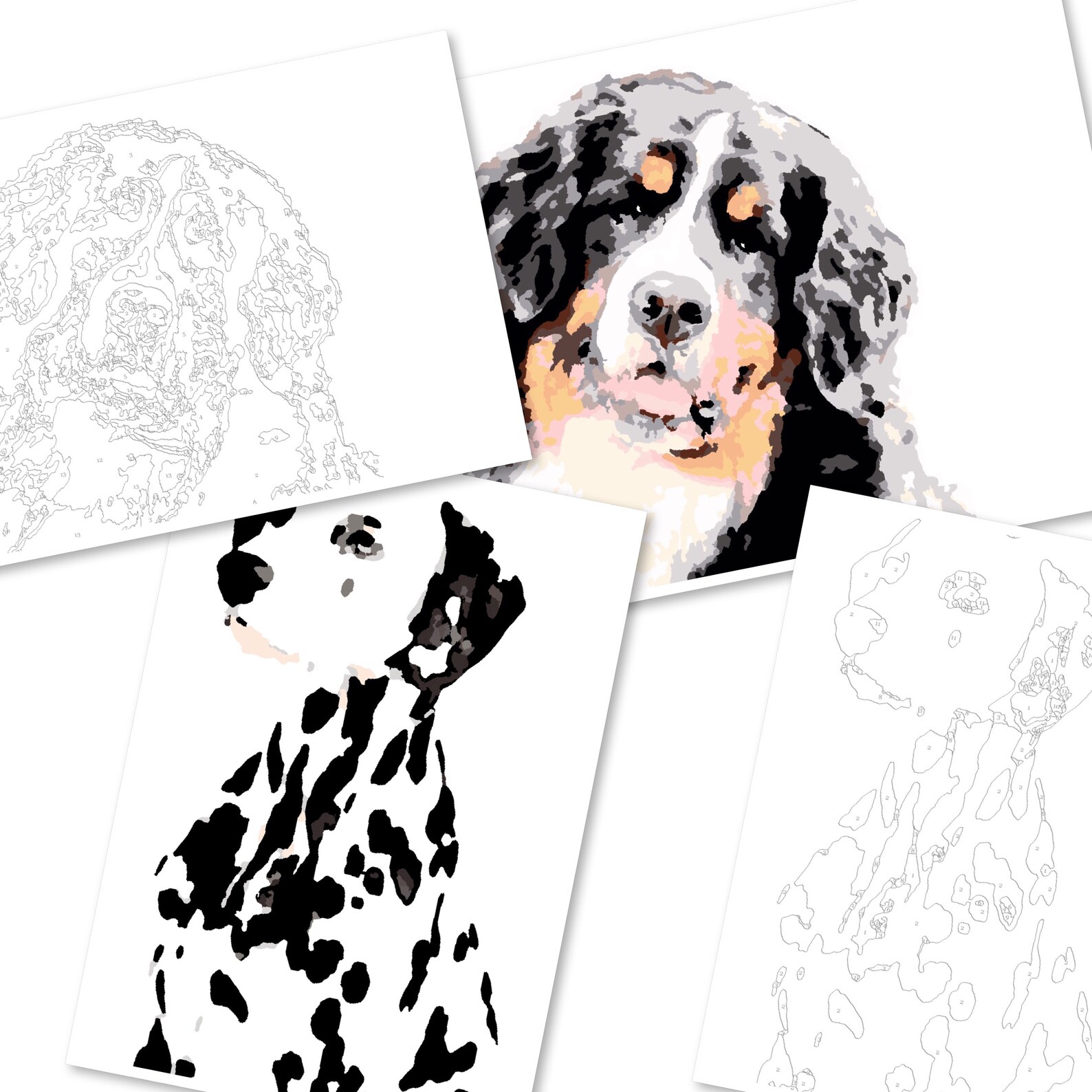 Dogs Paint by Numbers, Diy Dog Painting, Print at Home, Mothers Day Diy ...