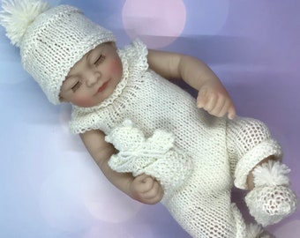 Baby Doll Knitted Patterns, 10&quot; doll, 4ply wool, cute doll romper, tiny teddy to fit in pocket, shoes, hat, knitted flat, cute doll outfit.