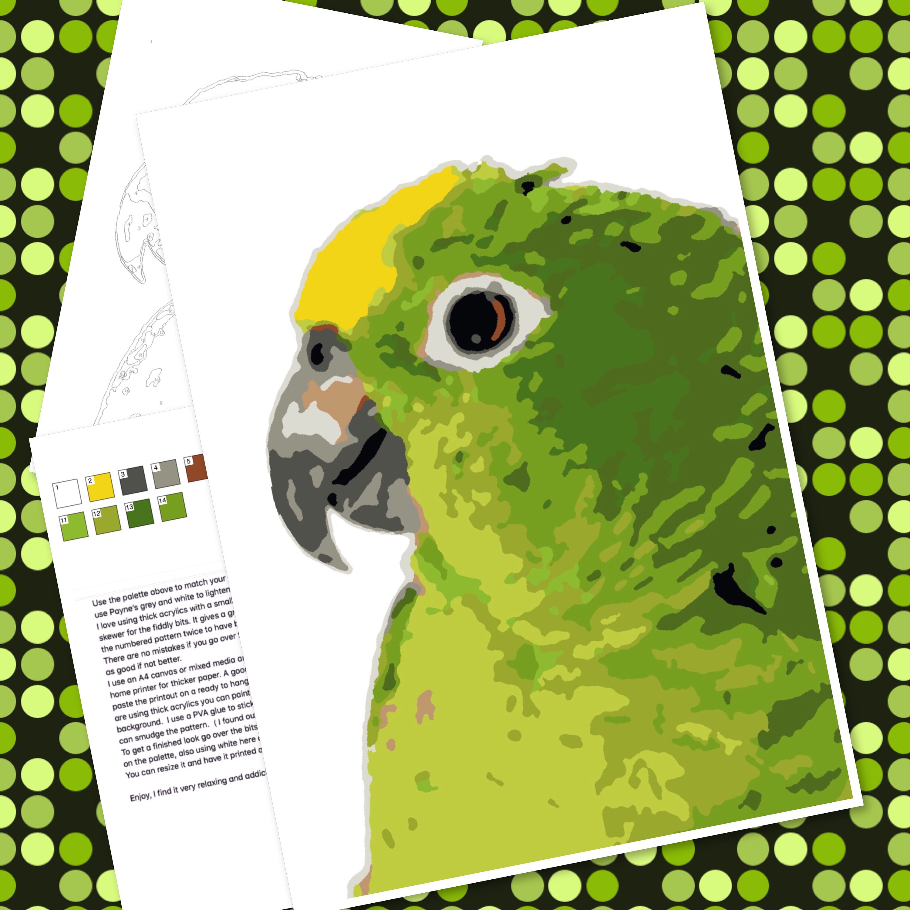 Vogel malen nach Zahlen, Papagei Diy Kunst, grüner Papagei Kunstwerk