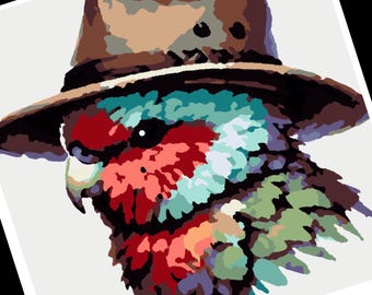 Rosella Bird Paint by Numbers: Australian Akubra Hat (DIY Instant Download)