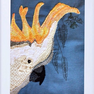 Motif de collage de tissu cacatoès : couture lente, art textile (téléchargement numérique)