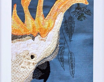 Cockatoo Fabric Collage Pattern: Slow Stitching, Textile Art (Digital Download)
