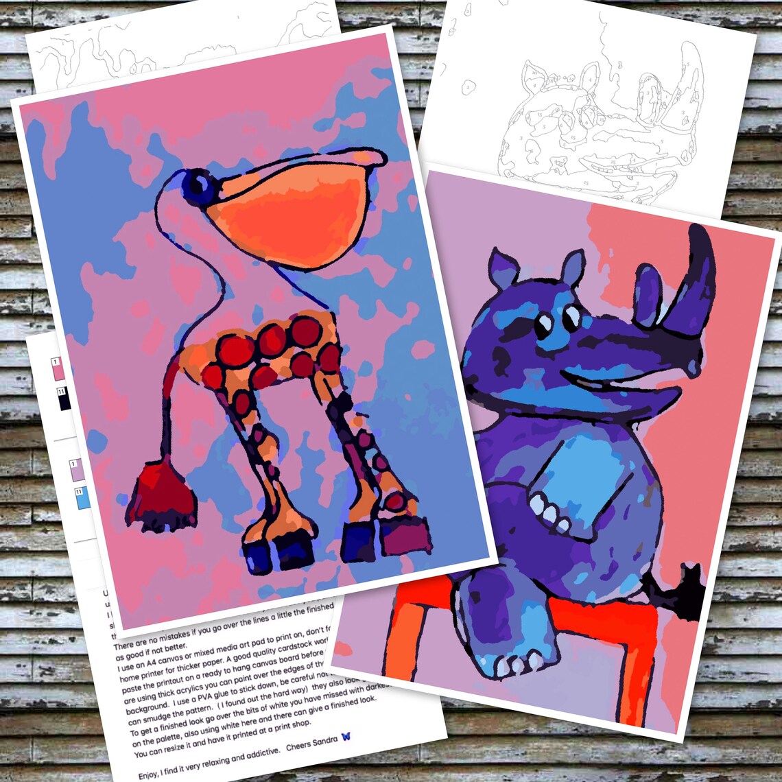 Colourful Nursery Prints,paint by Numbers, Cute Animals Paint by Numbers,diy Nursery Artwork