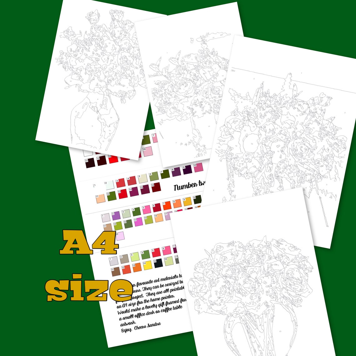 Paint by Numbers, A4 Size, Set of 4 Floral Artworks, Home Wall Decor