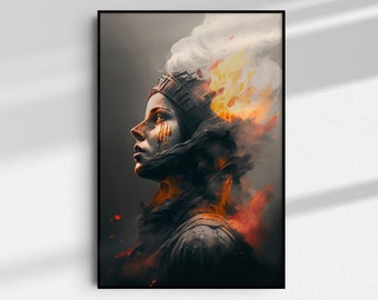 Profile of a Lady on Fire, AI Created, Art Print (Physical Print)