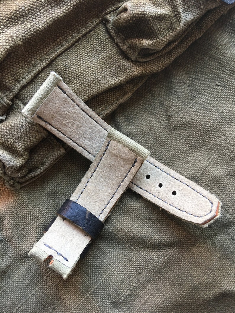 Vintage Military Canvas and Leather Watch Strap Handmade 24mm Etsy
