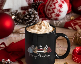 Christmas Gift for Dad, Mom, Husband, Wife Mug, Thin Red Line Merry Christmas Mug