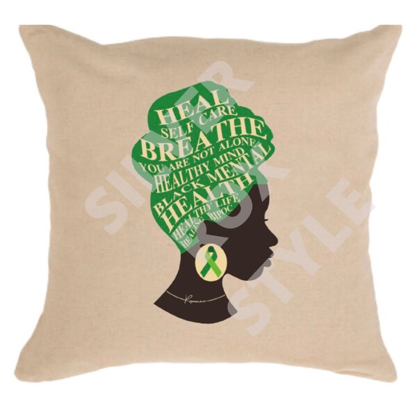 Mental Health Awareness Screen Print Natural Woven Cotton Pillow Cover BIPOC Self Care Healthy Life Healthy Mind Social Worker Gift