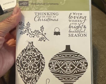 Stamp up embellished ornaments , set of 7, one stamp has been used