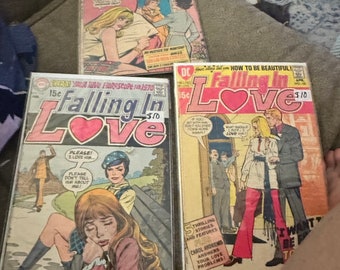 falling in love comics. april 1972-131, February 1970-113, and april 1971-122