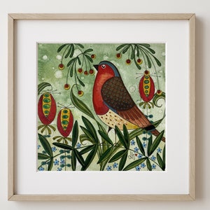 Giclee Art Print 'ROBIN' Limited Edition, Nature Inspired Contemporary atercolour, Colourful Garden Songbird, Mounted ready to Frame