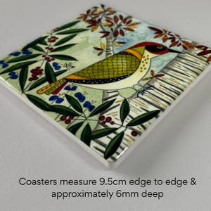 Green Woodpecker Coaster: Ceramic Wild Bird Art Tile, Nature-Inspired Tableware image 5