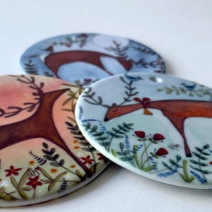 Ceramic Hanging Decorations, Three Woodland Deer, Wildlife Ornaments, Boxed for Gifting.