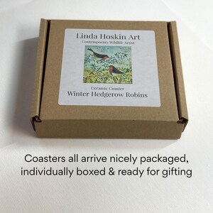 Winter Robins Ceramic Coaster: Colorful Wildlife Art Tile, Boxed Gift image 8
