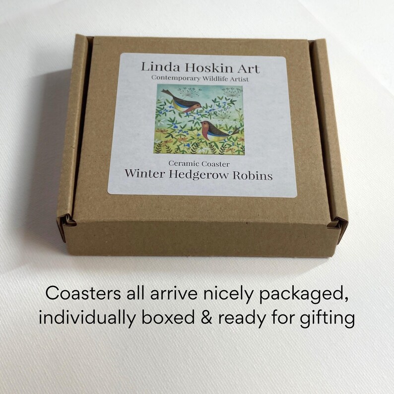 Winter Robins Ceramic Coaster: Colorful Wildlife Art Tile, Boxed Gift image 8