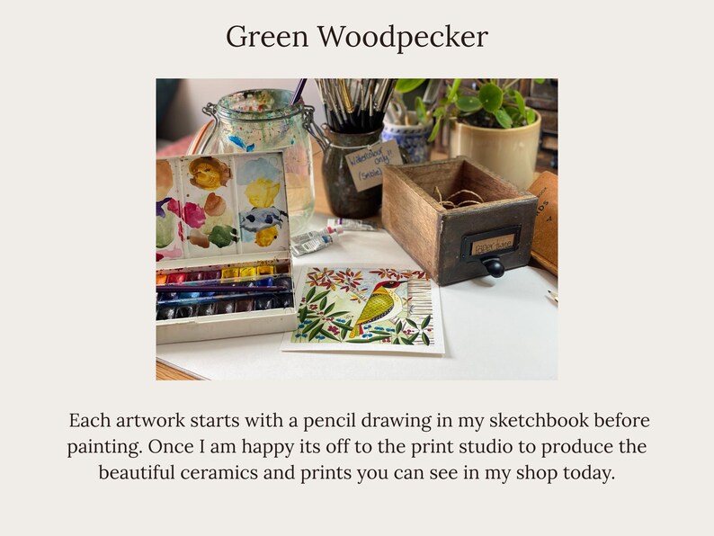 Green Woodpecker Coaster: Ceramic Wild Bird Art Tile, Nature-Inspired Tableware image 9