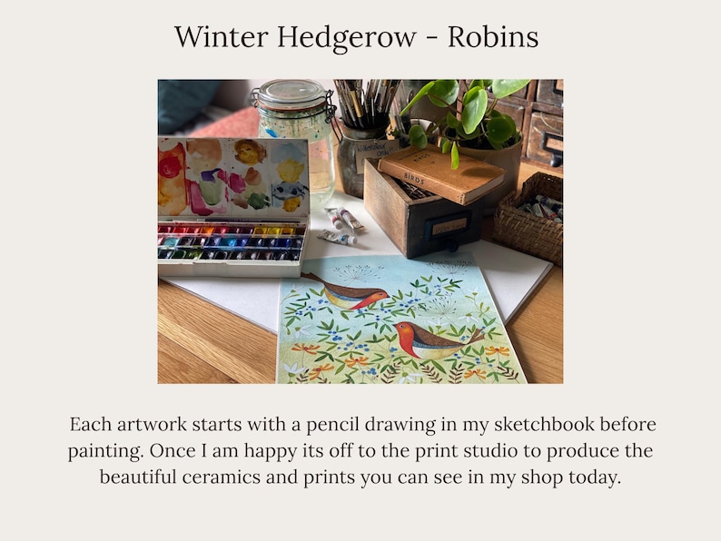 Winter Robins Ceramic Coaster: Colorful Wildlife Art Tile, Boxed Gift image 10