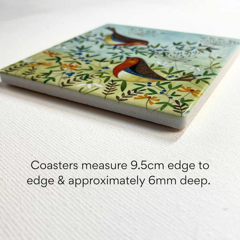 Winter Robins Ceramic Coaster: Colorful Wildlife Art Tile, Boxed Gift image 9