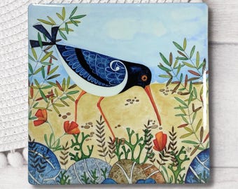 Oystercatcher Ceramic Coaster: Coastal Bird Art, Nature Home Decor