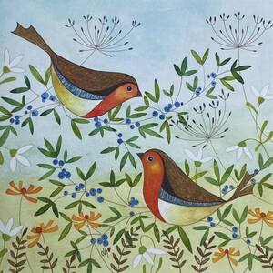 Winter Robins Ceramic Coaster: Colorful Wildlife Art Tile, Boxed Gift image 3