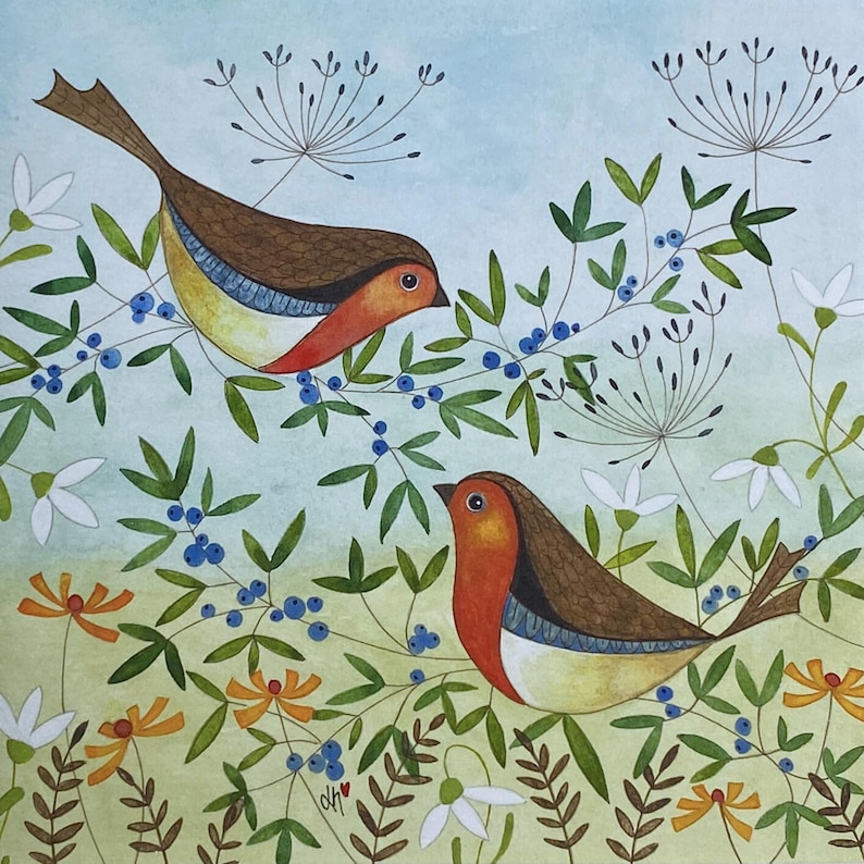 Winter Robins Ceramic Coaster: Colorful Wildlife Art Tile, Boxed Gift image 3