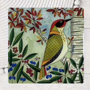 Green Woodpecker Coaster: Ceramic Wild Bird Art Tile, Nature-Inspired Tableware image 10