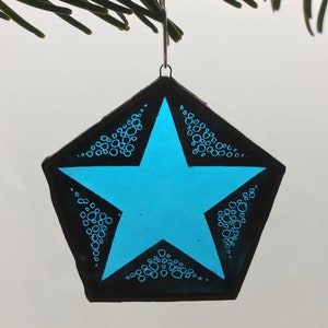 Blue star stained glass Christmas tree decoration / ornament