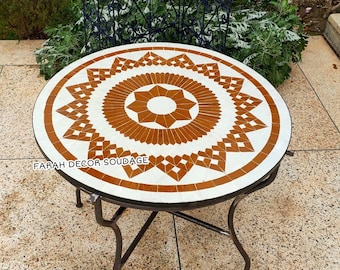 Brown Mosaic Table - Handmade Outdoor Coffee Table - Mosaic Pattern Brown Zellige Table - Bistro Tile Table .