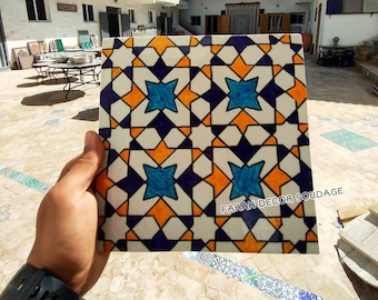 8"×8" Moroccan Tiles - Hand Painted Moroccan Tiles - Kitchen Tiles - Bathroom Tiles - Ceramic Accent Tiles .