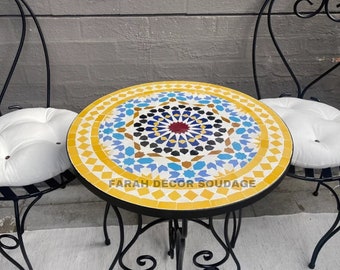 Handmade Moroccan Mosaic Table, Handcrafted Round Moroccan Outdoor/ Indoor Mosaic Table, Moroccan bistro table made of Mosaic .