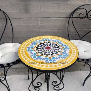 Handmade Moroccan Mosaic Table, Handcrafted Round Moroccan Outdoor/ Indoor Mosaic Table, Moroccan bistro table made of Mosaic .