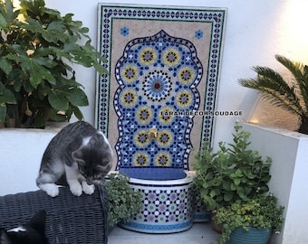 Garden Patio Rustic Outdoor Wall Water Fountain - Outdoor Indoor Mid Century Fountain - Mosaic Artwork - Handmade Wall Fixable Fountain