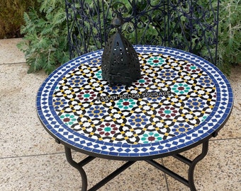 Moroccan Handmade Outdoor Mosaic Table - Complicated Mosaic Pattern multi-colored Table - Bistro Table .