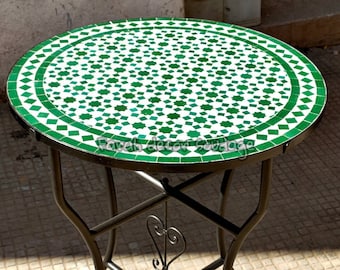 Moroccan bistro table made of mosaic , Green Moroccan Mosaic Table For Outdoor/ Indoor , Mosaic Table