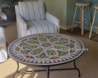 Bistro table made of mosaic , Handmade Round Moroccan Mosaic Table for Outdoor/ Indoor  , Mosaic Table, Multi-Color , zellige table .