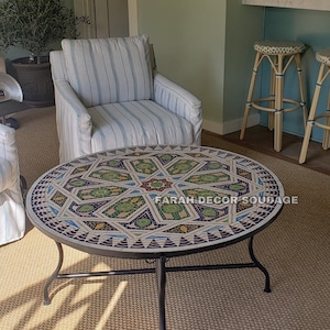 Bistro table made of mosaic , Handmade Round Moroccan Mosaic Table for Outdoor/ Indoor  , Mosaic Table, Multi-Color , zellige table .