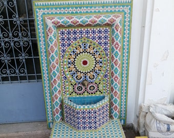 Moroccan Mosaic Fountain, Moroccan Mosaic Tile Fountain, Garden and Indoor Mosaic Fountain, wall water fountain .