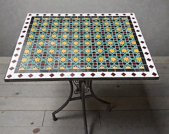 Handmade Moroccan Rectangular Mosaic Table , Custom Zellige Tile Outdoor Bistro Table , Moorish Decor .