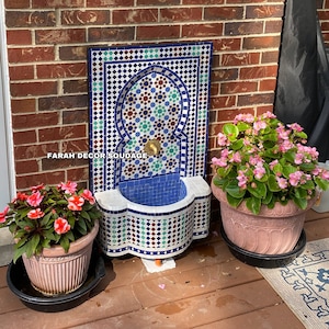 Custom Moroccan mosaic Fountain, mosaic tile, water inside fountain with brass Faucet, Indoor and outdoor Fountain