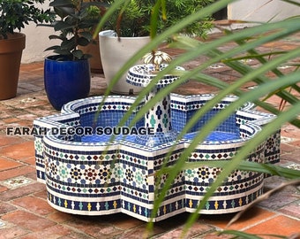 48 inch Round Mosaic Fountain For Garden, Floor Round Mosaic Fountain, Moroccan Water Fountain, Floor fountain For your Terrace Garden .