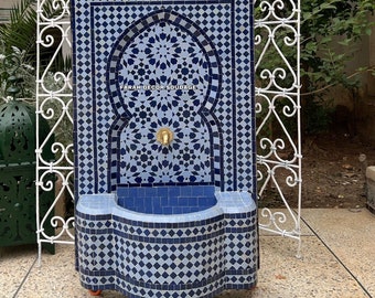Handmade Moroccan Mosaic Tile Fountain: Garden & Indoor Decor Handcrafted Zellige Tile Art