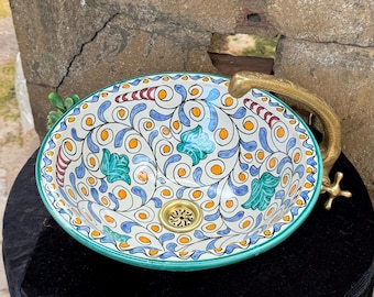 Moroccan Bathroom Vessel Sink - Handmade Artisanal Ceramic Basin -  Bathroom Vanity Centerpiece .