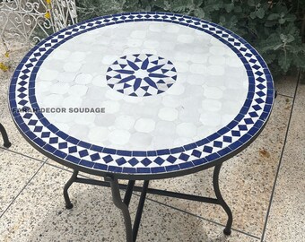 Personalized Handmade Moroccan Mosaic Table | Authentic Moroccan Mosaic Zellige Wrought Iron Bistro Table