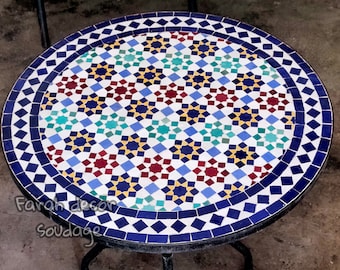Moroccan Mosaic Table, Wrought Iron table, Moroccan Tile Table, Handmade dinner tables, Moroccan Outdoor/ Indoor Table, Round Mosaic Table