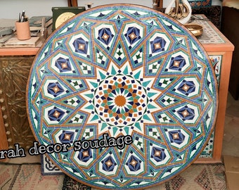 Moroccan bistro table made of mosaic , Large Mosaic Table Art , CUSTOMIZABLE Mosaic Table , Moorish Mosaic Table Dining For Outdoor & Indoor