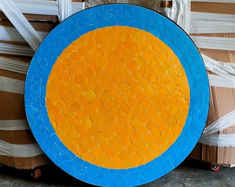 Handmade Yellow Mosaic Table - Mid-Century Modern Tile - Handcrafted Zellige Tile Art - Moorish Decor .