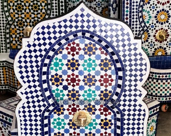Moroccan Mosaic Fountain, Moroccan Tile Fountain, Mid Century Mosaic Fountain, Garden and Indoor fountain Wall Water