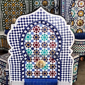 Moroccan Mosaic Fountain, Moroccan Tile Fountain, Mid Century Mosaic Fountain, Garden and Indoor fountain Wall Water