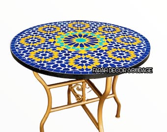 Mosaic Table With Gold Iron Legs, Mosaic Table Art, Mid Century Mosaic Table, Handmade Coffee Table For Outdoor & Indoor .